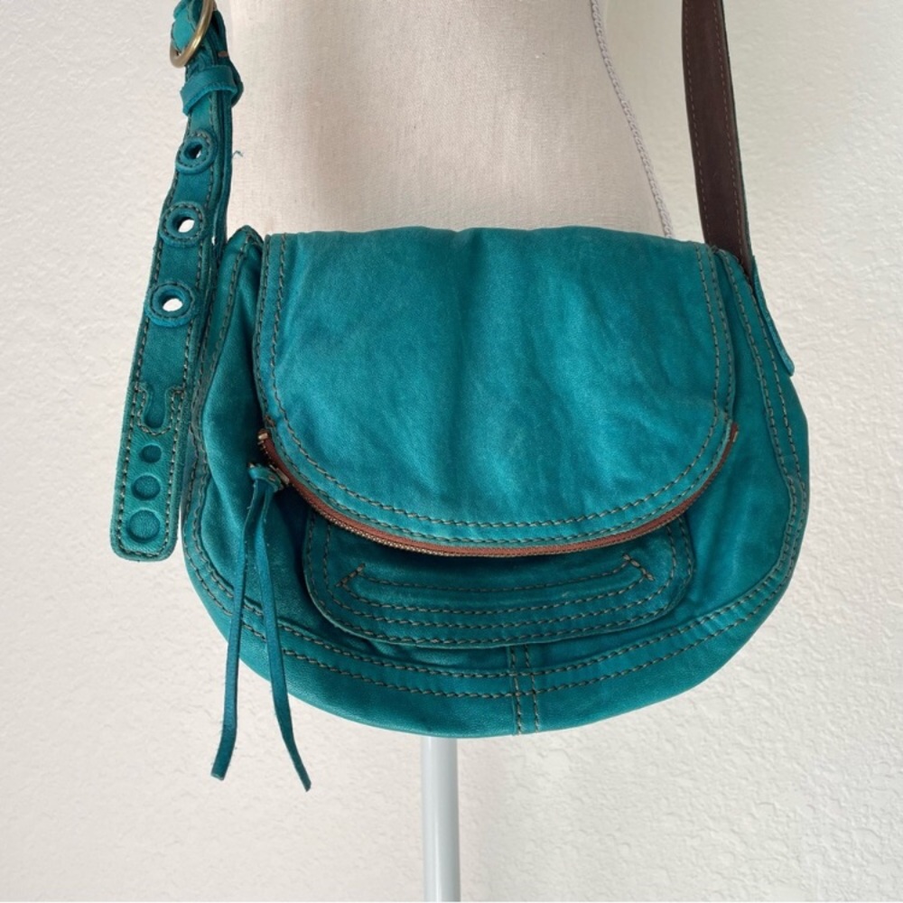 Lucky brand leather turquoise crossbody purse